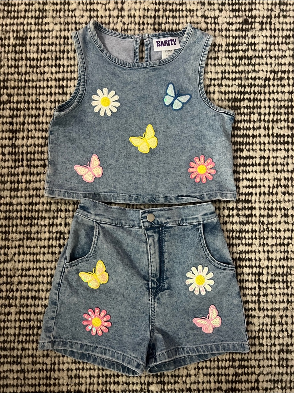 Denim Butterfly & Daisy Patch Two-Piece Set